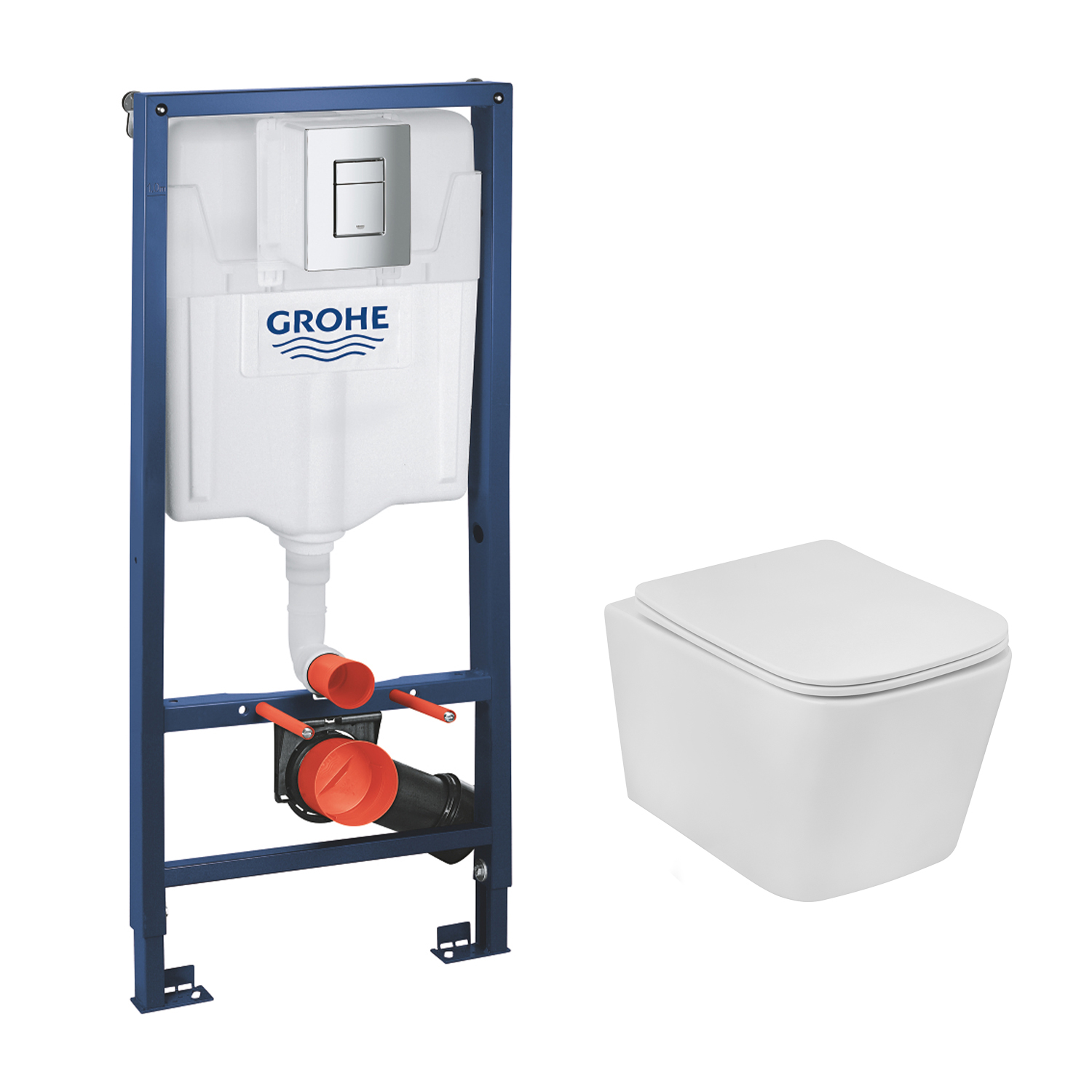 Комплект 4 в 1: Інсталяція Grohe Rapid SL 3 в 1 38772001 + Унітаз безободковий Kroner Eifel WHI483429 TORNADO (38772001KE483429)