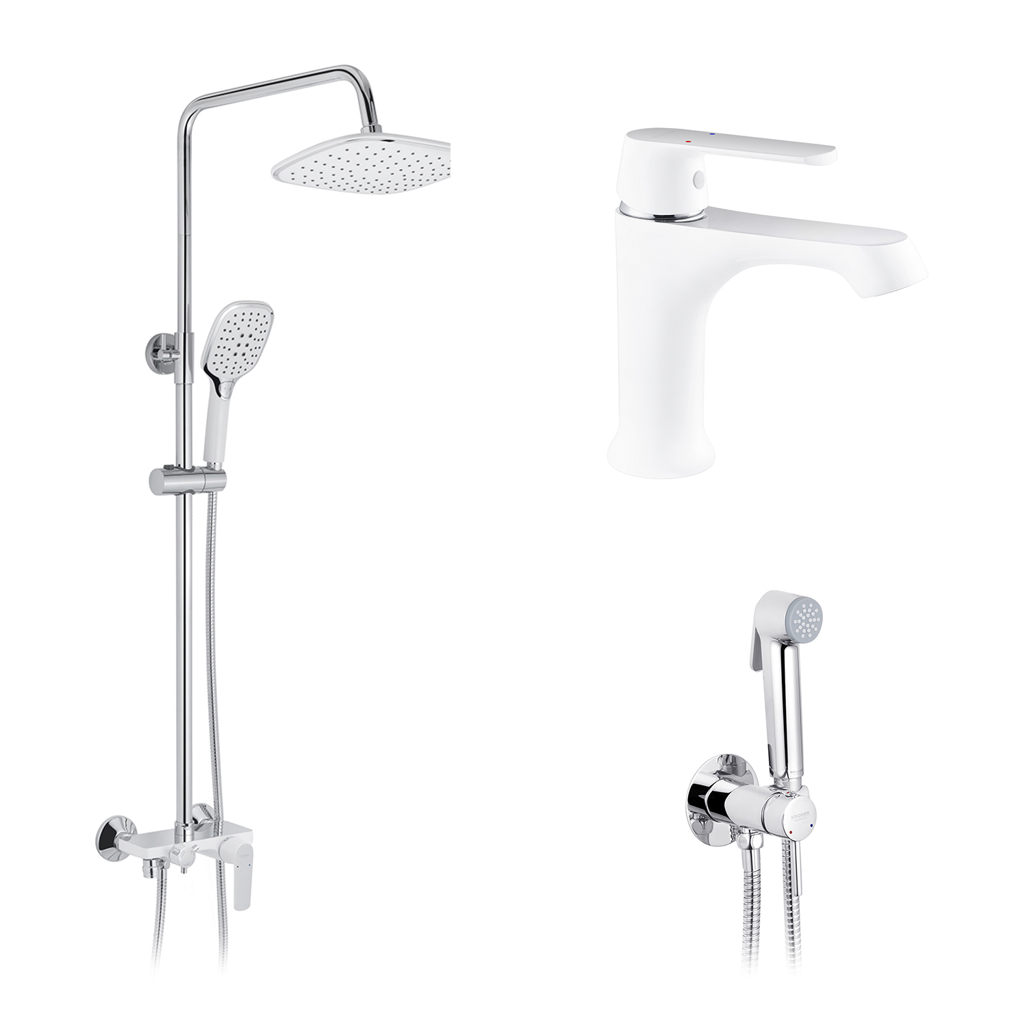 Набор 3 в 1 душова система Kroner Armada-W063 + змішувач Armada-W010 + змішувач Bidet-C082