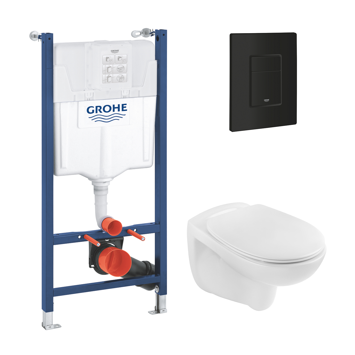 Комплект 4 в 1: Інсталяція Grohe QuickFix Solido 2 в 1 38971000 + Панель змиву для унітаза Grohe QuickFix Even 389662430 + Унітаз безободковий Kroner Oker WHI533536 RIMLESS (38971966243KO53R)