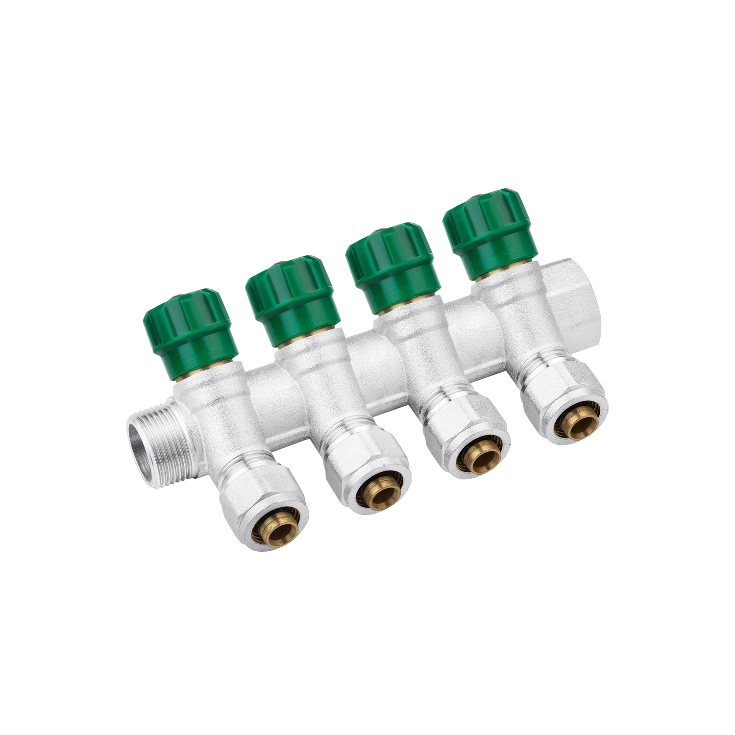 Колектор з перекриванням Karro на 4 виходи 3/4"x16 ВЗ нікельований KR-17020