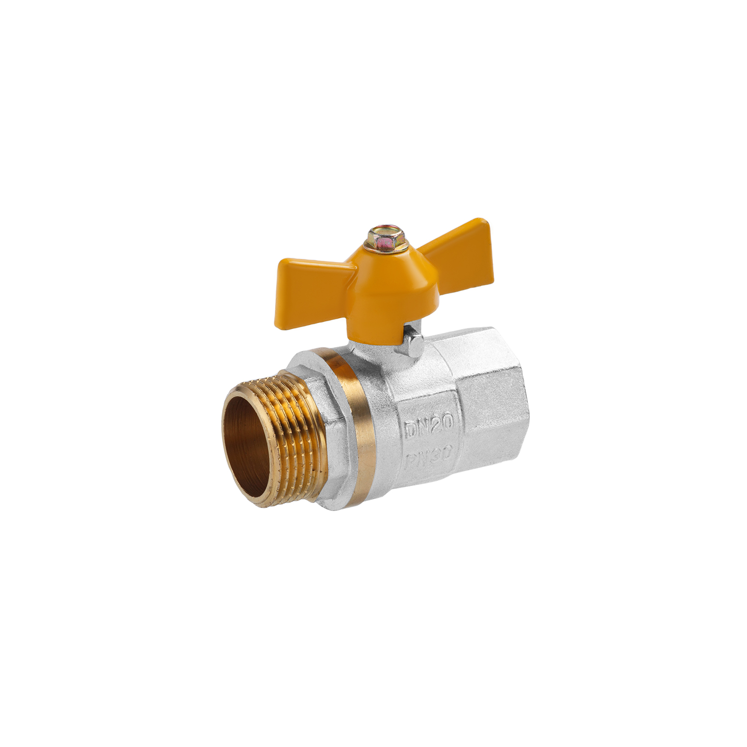 Кран кульовий для газу Valves 3/4" ВЗ PN30 жовтий метелик, нікельований