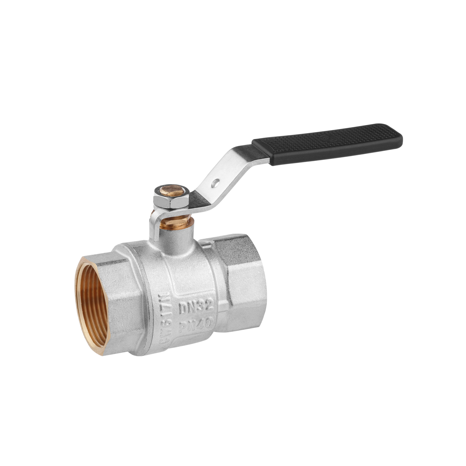 Кран кульовий Kroner 1 1/4" ВВ PN40 ручка, нікельований