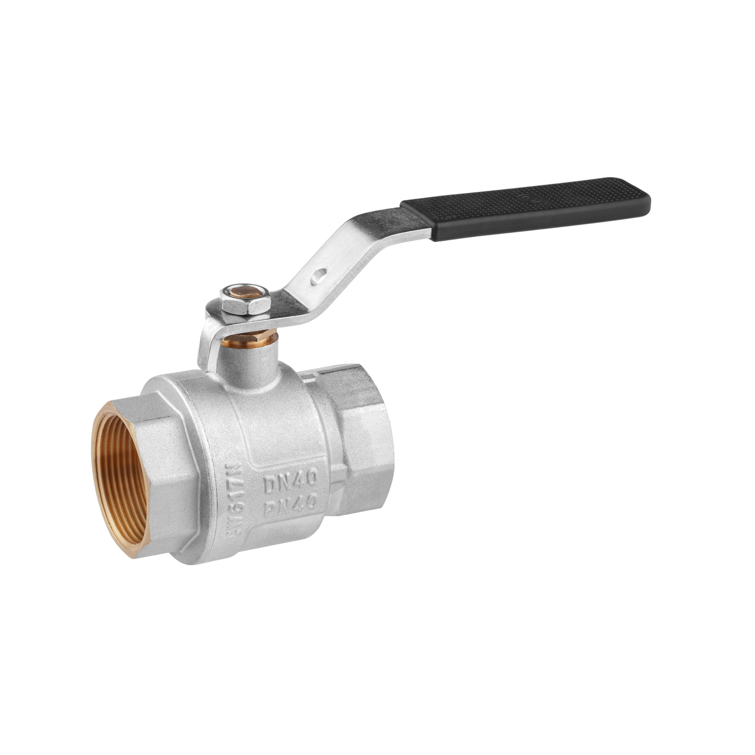 Кран кульовий Kroner 1 1/2" ВВ PN40 ручка, нікельований