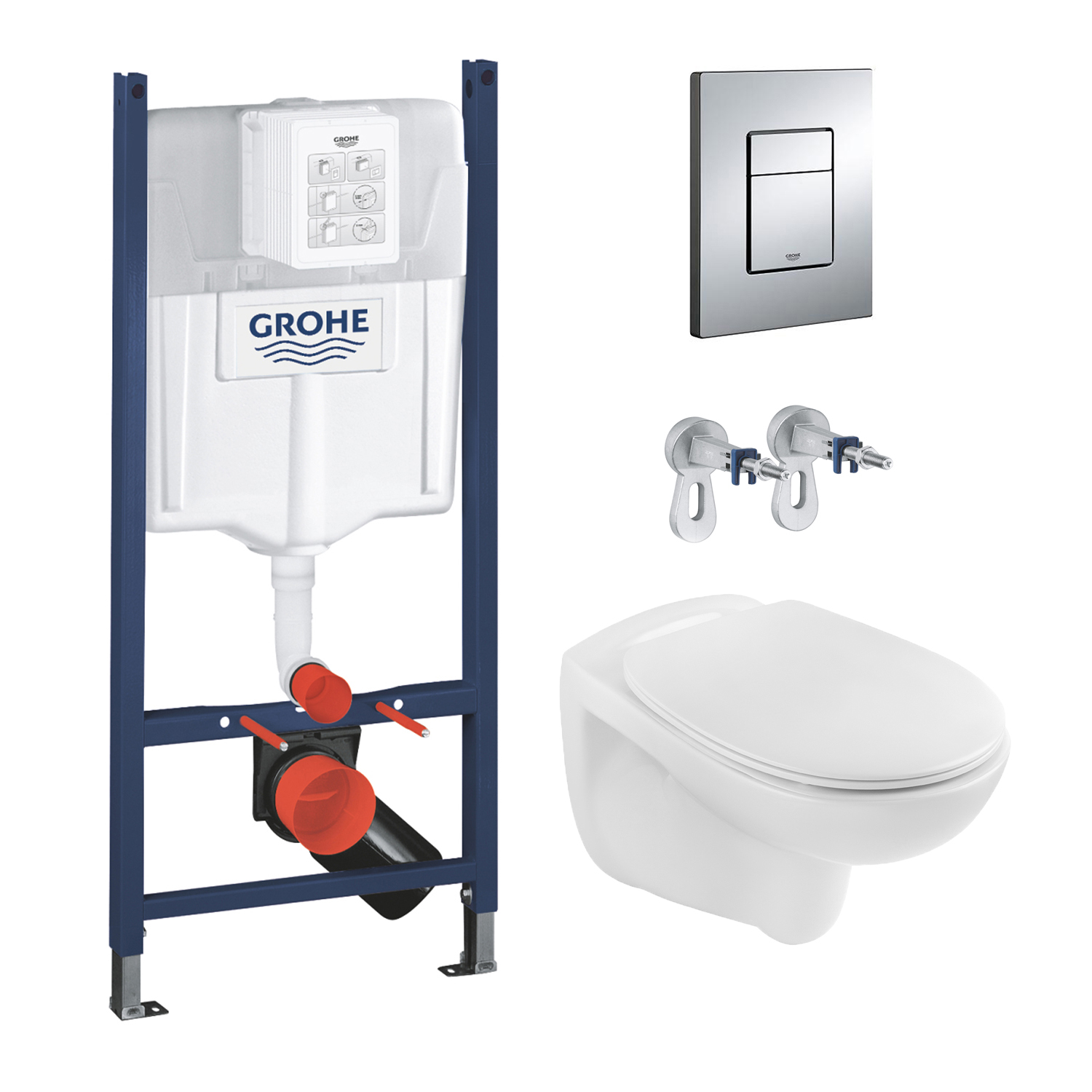 Комплект 4 в 1: Інсталяція GROHE Solido 3 в 1 3884966Q + Унітаз безобідковий Kroner Oker WHI533536 RIMLESS (3884966KO533536)