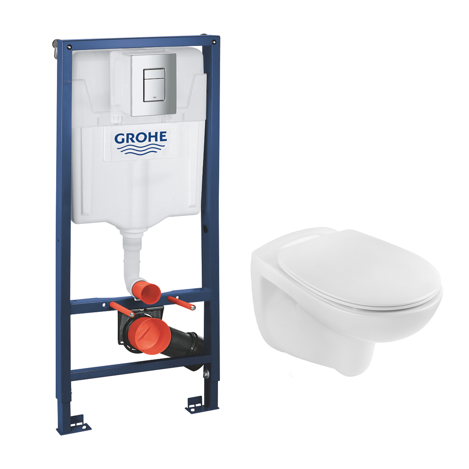Комплект 4 в 1: Інсталяція Grohe Rapid SL 3 в 1 38772001 + Унітаз безободковий Kroner Oker WHI533536 RIMLESS (38772001KO533536)