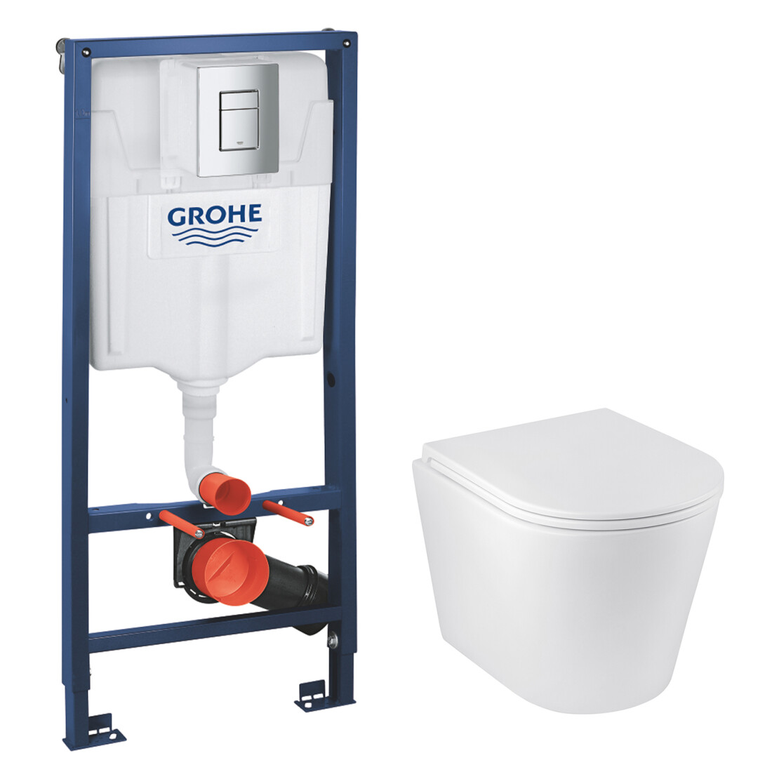 Комплект 4 в 1: Інсталяція Grohe Rapid SL 3 в 1 38772001 + Унітаз безобідковий Kroner Armada WHI513636 TORNADO (38772001KA51T)