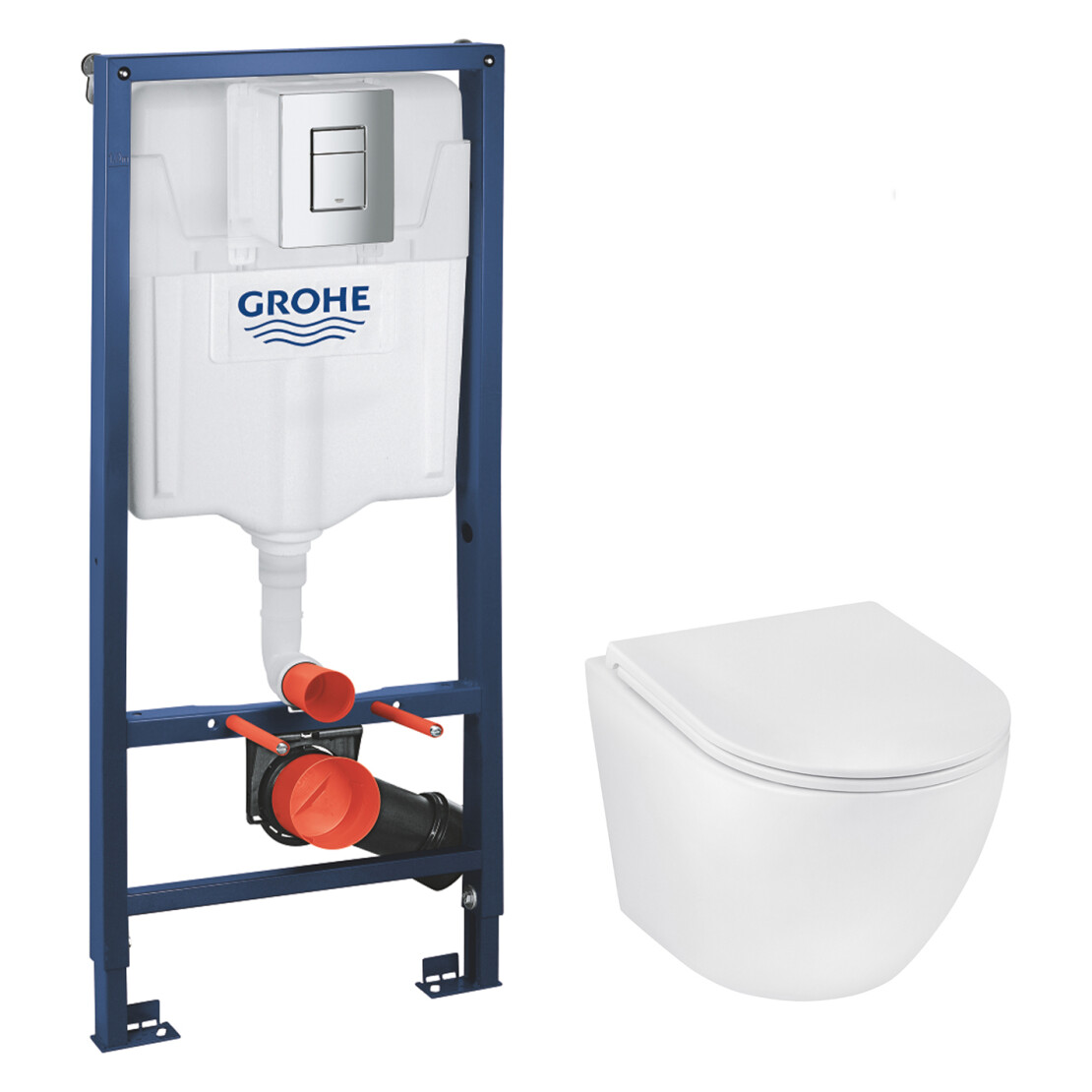 Комплект 4 в 1: Інсталяція Grohe Rapid SL 3 в 1 38772001 + Унітаз безобідковий Kroner Harz WHI493736 TORNADO (38772001KH49T)
