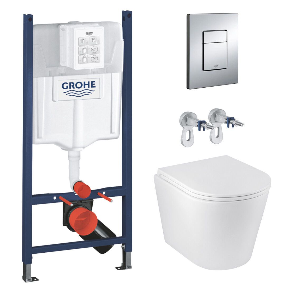 Комплект 4 в 1: Інсталяція GROHE Solido 3 в 1 3884966Q + Унітаз безобідковий Kroner Armada WHI513636 TORNADO (3884966KA51T)