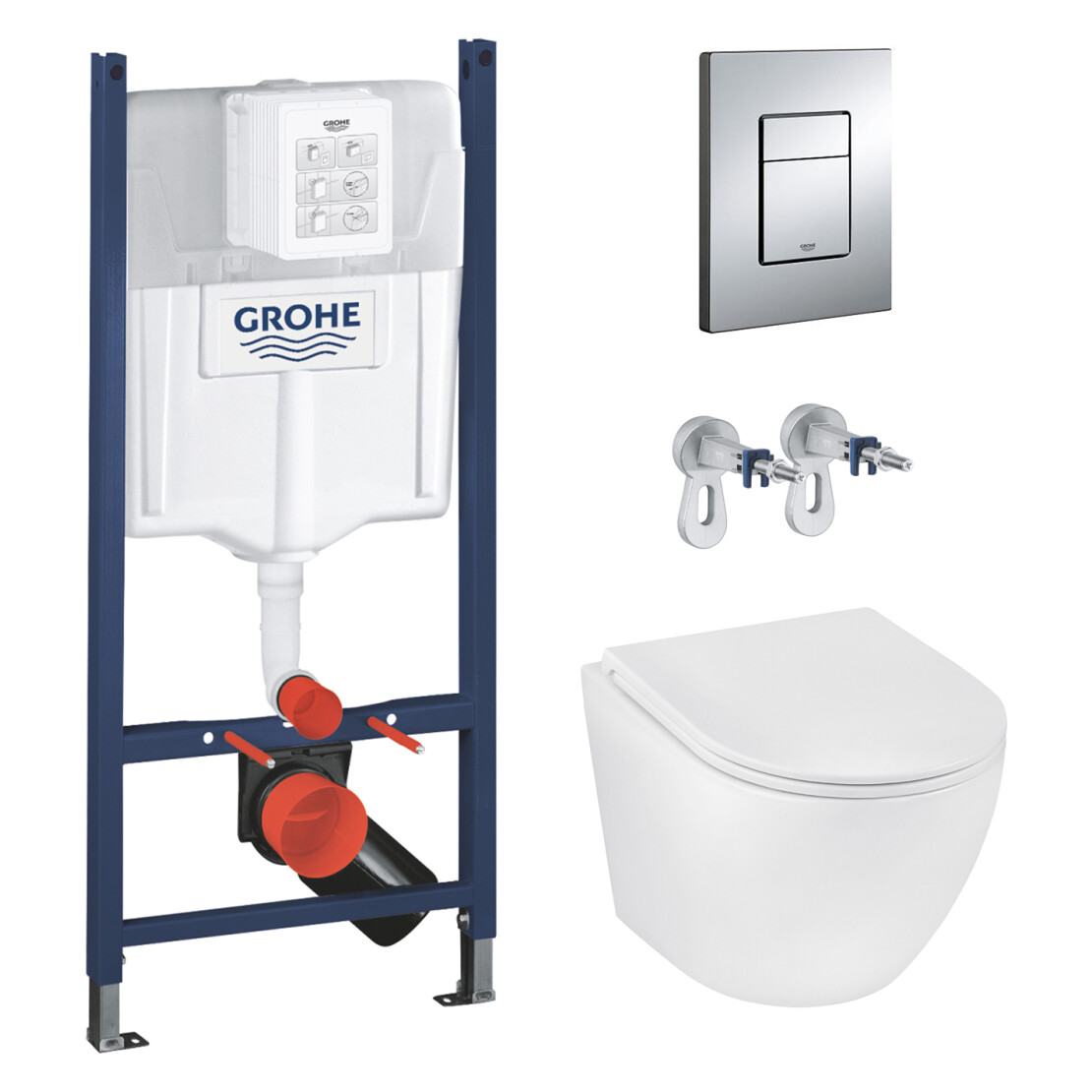 Комплект 4 в 1: Інсталяція GROHE Solido 3 в 1 3884966Q + Унітаз безобідковий Kroner Harz WHI493736 TORNADO (3884966KH49T)