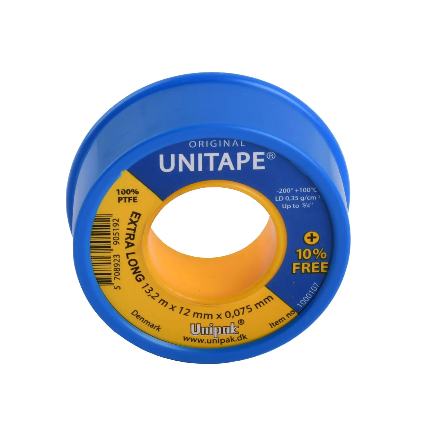 Фум стрічка Unitape (13,2m x 12mm x 0,075mm) + 10%, щільність 0,35 g/cm³