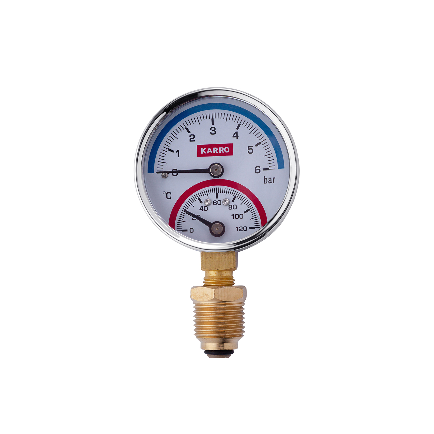 Термоманометр Karro 1/2"х1/4" вертикальний 63 мм KR-1086А