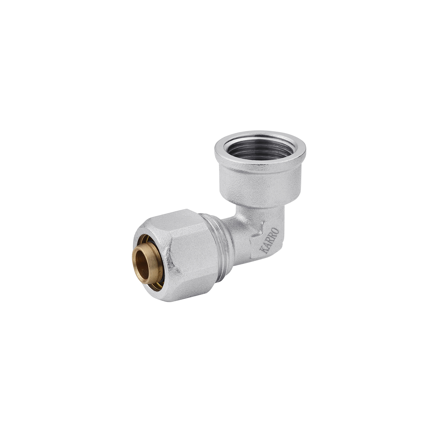 Коліно металопластикове Karro 16х1/2" РВ нікельоване KR-0620