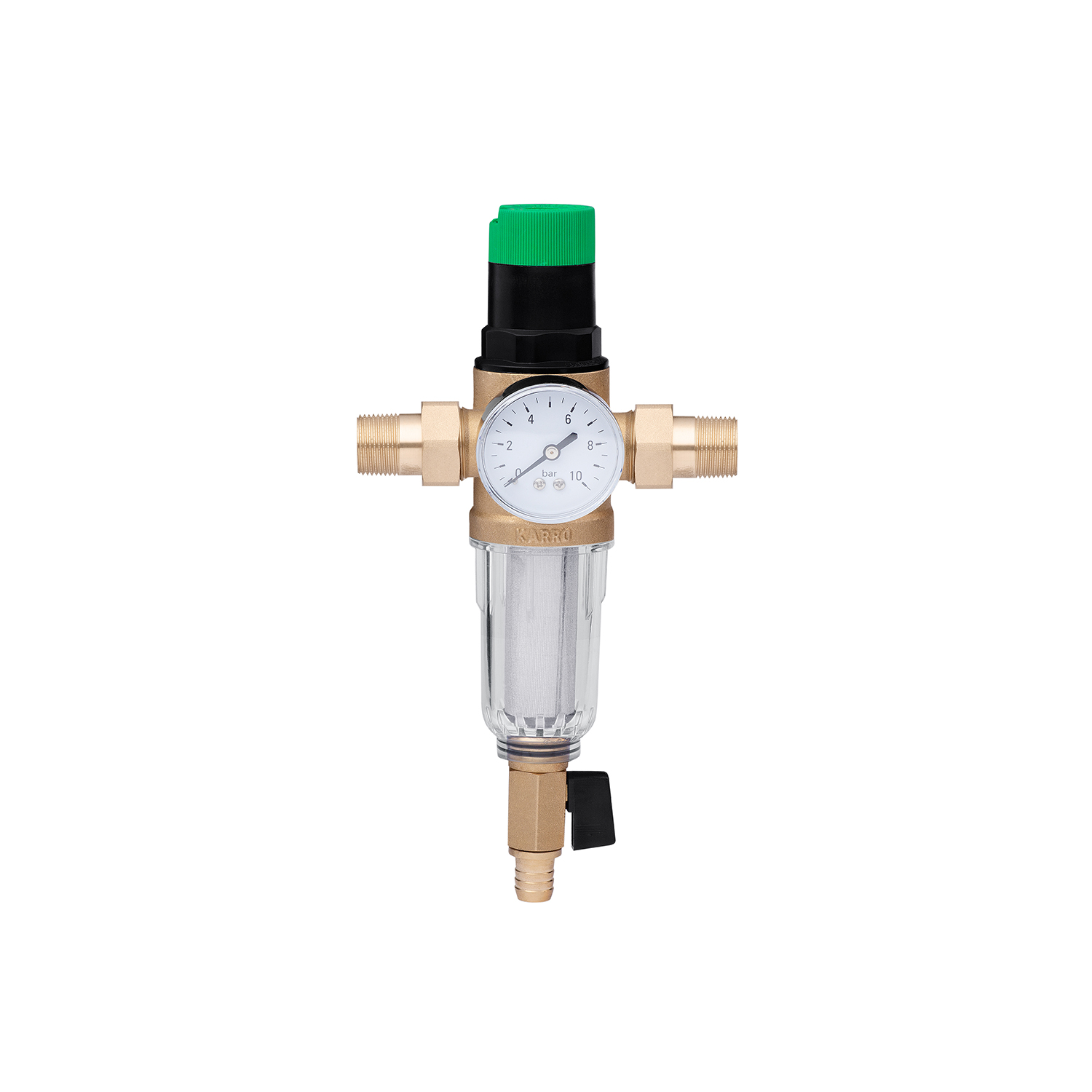 Фільтр самоочисний з редуктором тиску Karro 1/2" ЗЗ прозорий, латунний KR-8800